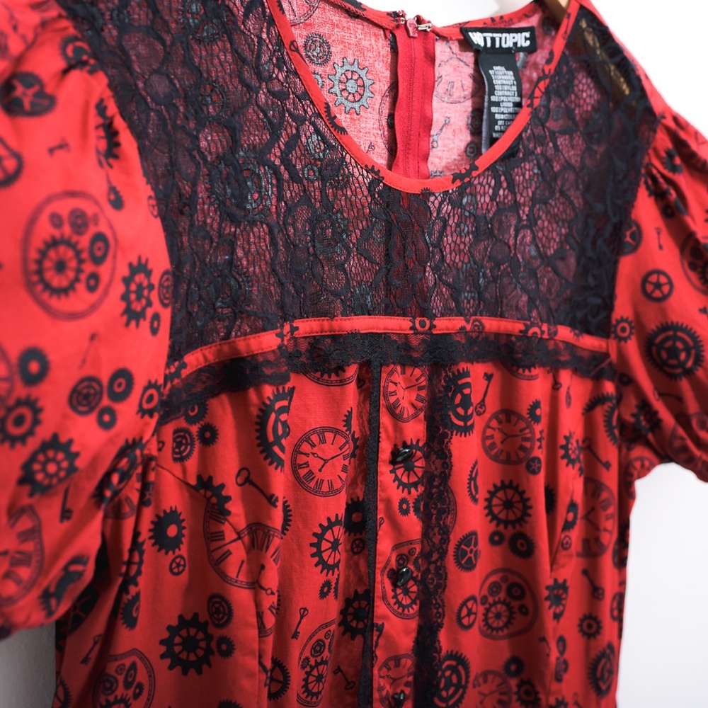 Whimisigoth Hot Topic Clock Lace Red Black Bright Dress XL - Picture 5 of 16